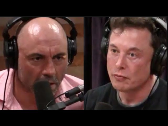 Elon Musk and Joe Rogan seated in a studio. Official still from the Joe Rogan Experience.